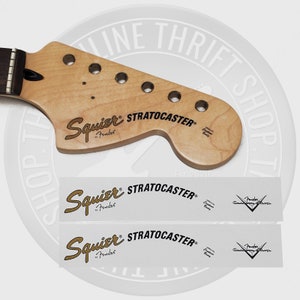 Squier by Fender Strat Style Waterslide Decals for Headstock w/ Custom Shop Logo (Set of 2)