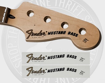 Fender Mustang 70's Style Bass Waterslide Decals for Guitar Headstock (Set of 2)