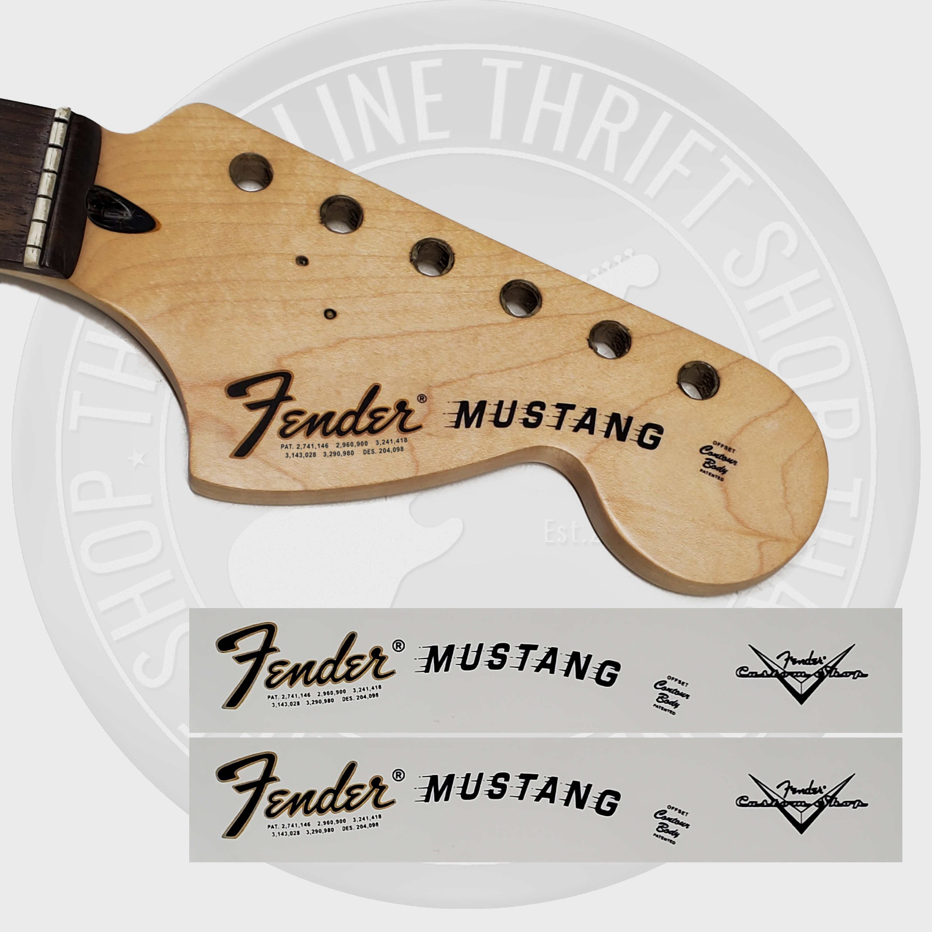 Fender Mustang 70's Style Waterslide Decals for Headstock W