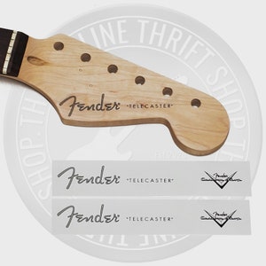 Fender Tele Spaghetti Style Waterslide Decals for Headstock w/ Custom Shop Logo (Set of 2)