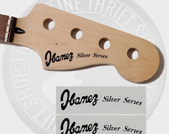 Ibanez Silver Series Bass Waterslide Guitar Neck Headstock Decals (Set of 2)