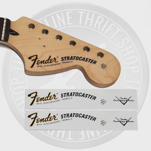 Fender Strat 70&#39;s Style Waterslide Decals for Headstock w/ Custom Shop Logo (Set of 2)