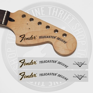 Fender Tele Deluxe Waterslide Decals for Headstock w/ Custom Shop Logo (Set of 2)