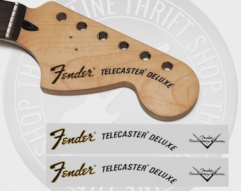 Fender Tele Deluxe Waterslide Decals for Headstock w/ Custom Shop Logo (Set of 2)