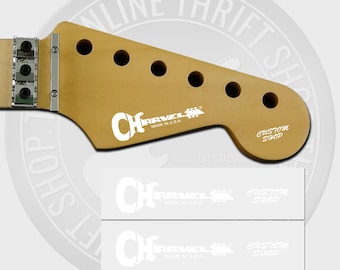 Charvel Made In USA Custom Waterslide Guitar Neck Headstock Decals (WHITE) Set of 2