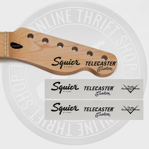 Squier by Fender Tele Style Waterslide Decals for Headstock w/ Custom Shop Logo (Set of 2)