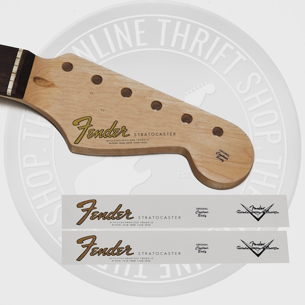 Fender Strat 60's Style Waterslide Decals for Headstock w/ Custom Shop Logo (Set of 2)