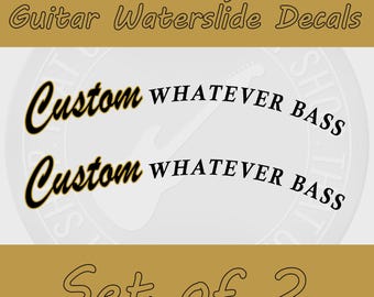 Custom P Style Bass Waterslide Decals for Bass Guitar Headstock (Set of 2)