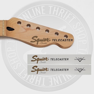 Squier by Fender Tele Style Waterslide Decals for Headstock w/ Custom Shop Logo (Set of 2)