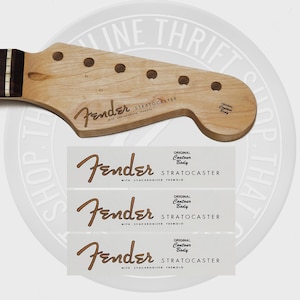 Fender Strat Spaghetti Style Waterslide Guitar Headstock Decals (Set of 3)
