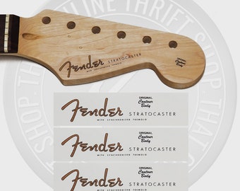 Fender Strat Spaghetti Style Waterslide Guitar Headstock Decals (Set of 3)