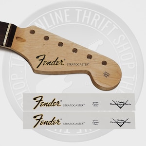 Fender Strat Style Waterslide Decals for Headstock w/ Custom Shop Logo (Set of 2)