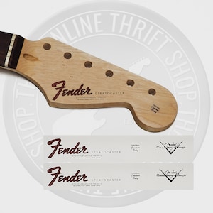 Fender Strat 60&#39;s Style Waterslide Decals for Headstock w/ Custom Shop Logo (Set of 2)