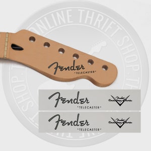 Fender Tele Spaghetti Style Waterslide Decals for Headstock w/ Custom Shop Logo (Set of 2)