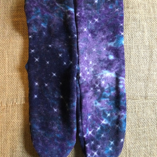 Galaxy print fleece socks. Made to order. Men’s 9 thru 13 and Women’s 6 thru 10.