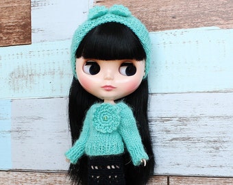 Blythe knitted Sweater and Headband, Blythe Doll pullover, Blythe Headband, Blythe knit clothes, Blythe Sweater