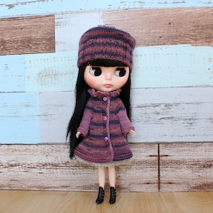 Blythe knitted set, Coat & Hat for Blythe doll, Blythe knit Dress, Clothes for Blythe doll, Blythe Beret, handmade accessories and clothing