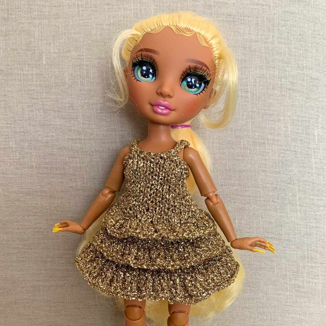 Rainbow High Glitter Gold Dress, Brocade Knit Dress, Doll Gold Outfit ...