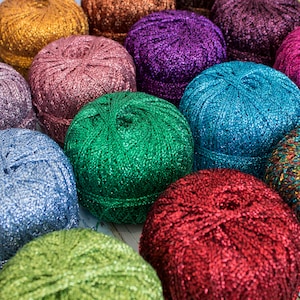 Lame metallic yarn, shine crochet, glitter lurex sparkle yarn, string art decoration, metallic thread, brocade yarn, christmas and new year
