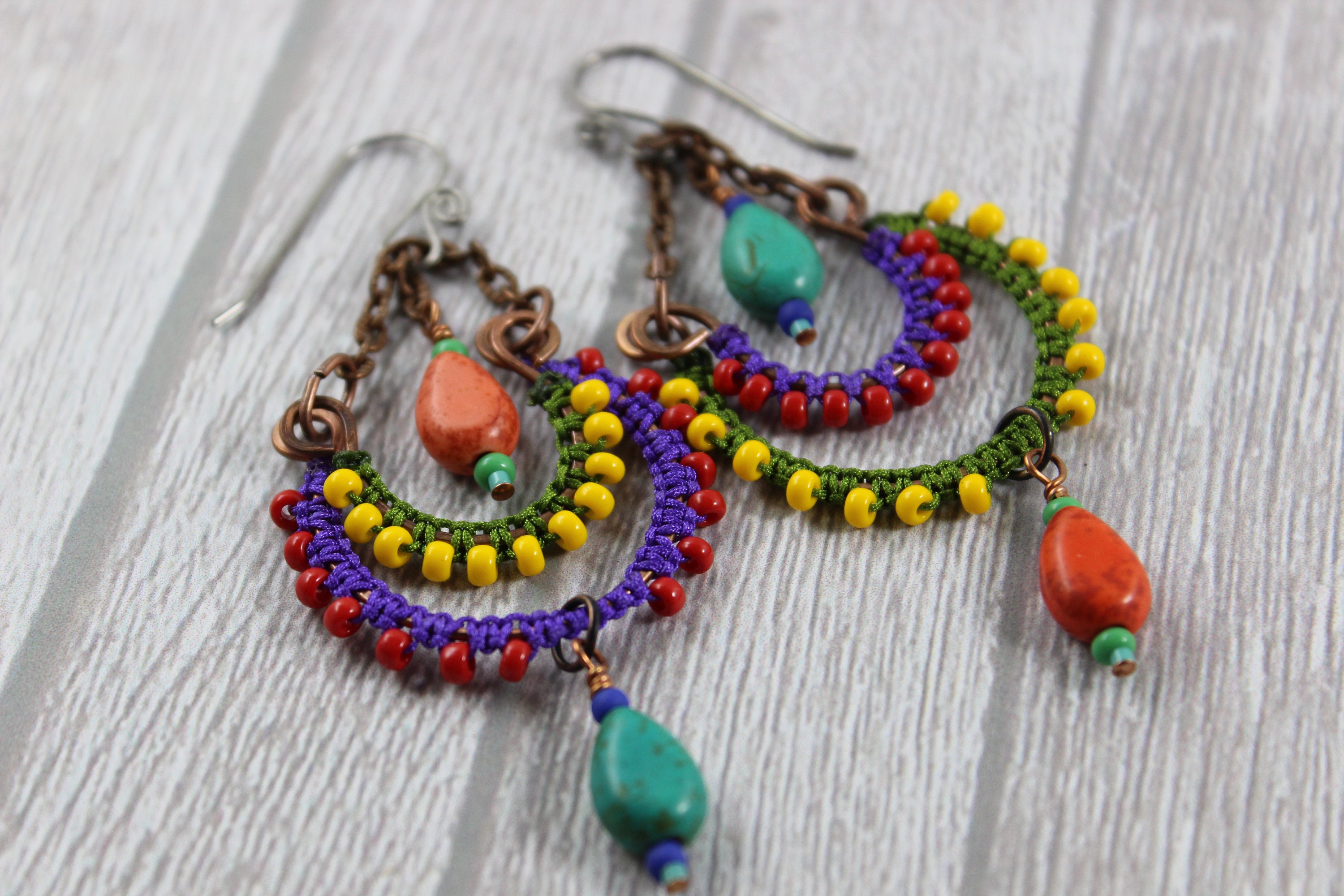 Macrame Bollywood Earrings / Macrame Earrings / Bohemian Earrings Etsy