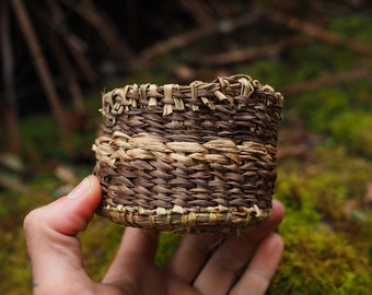 Small Handwoven Native Fiber Treasure Basket, Coil Weave Twining Weave Handcrafted Eco Forest Gift, Unique Fiber Arts