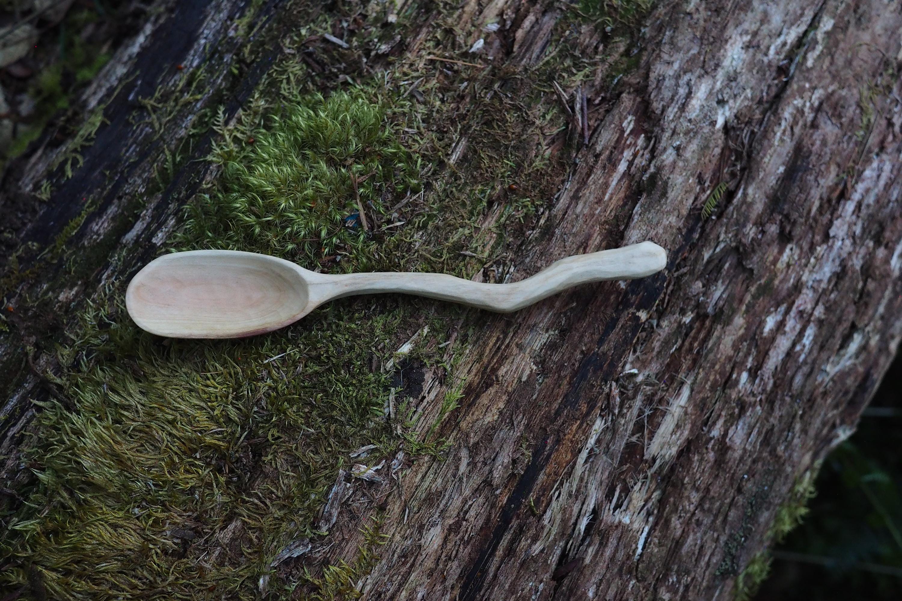Hand Carved Wooden Spoon, Cherry Wood Timber Organic Utensil, Crafted ...