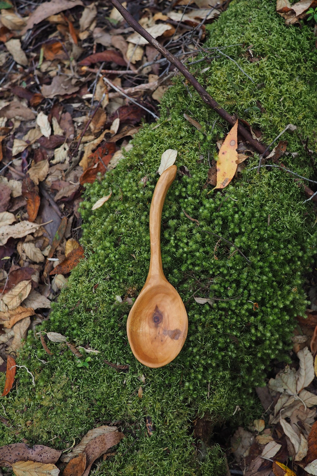 Hand Carved Wooden Spoon, Cherry Timber Organic Utensil, Crafted