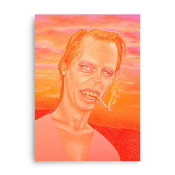 HOT PINK HELL 5”x7” Steve Buscemi, David Bowie, pop culture art, low brow art print, quirky art gift, unique art print, funny poster