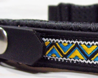 Perfeq Padded Brow Band Matt Baby Blue Biothane with Mint & Gold Tribal Design Perfeq Padded Brow Band Matt Baby Blue Biothane with Mint & Gold Tribal Design