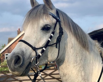 Perfeq Biothane Trek Rope Halter Bridle in Gloss Black and Silver