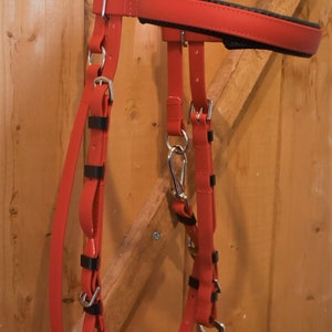 Perfeq Biothane, English, Hackamore, Bitless in Matt Red with Stainless Steel Fittings