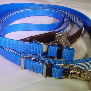 Neon Sky Blue Biothane Horse Reins with Marine Blue Grip