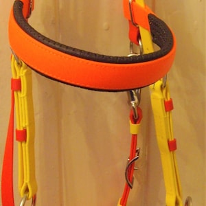 Perfeq Biothane Side Pull Bitless Bridle in Matt High Visibility Orange, Yellow and Red