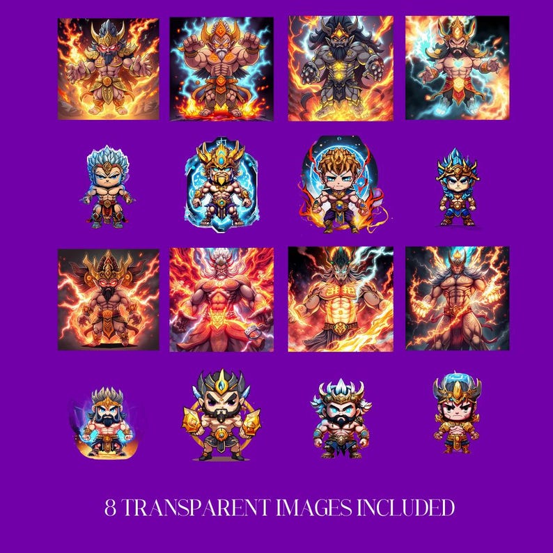 Electric Deity Chibi Clip Art Bundle 23 Unique PNG Images Powerful