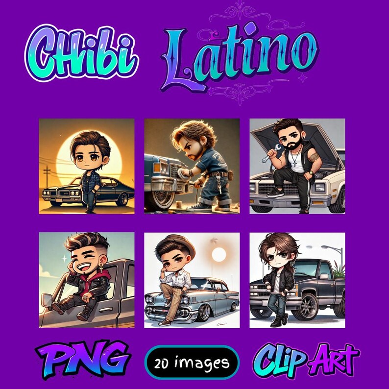 Chibi Latino Car Enthusiast Clipart 20 PNG Chicano Lowrider Art, Latino