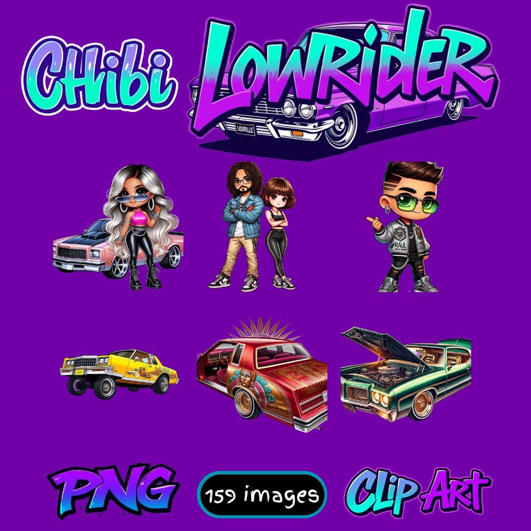 Chibi Lowrider Clipart Bundle 159 PNG Images Cute Lowrider Characters ...