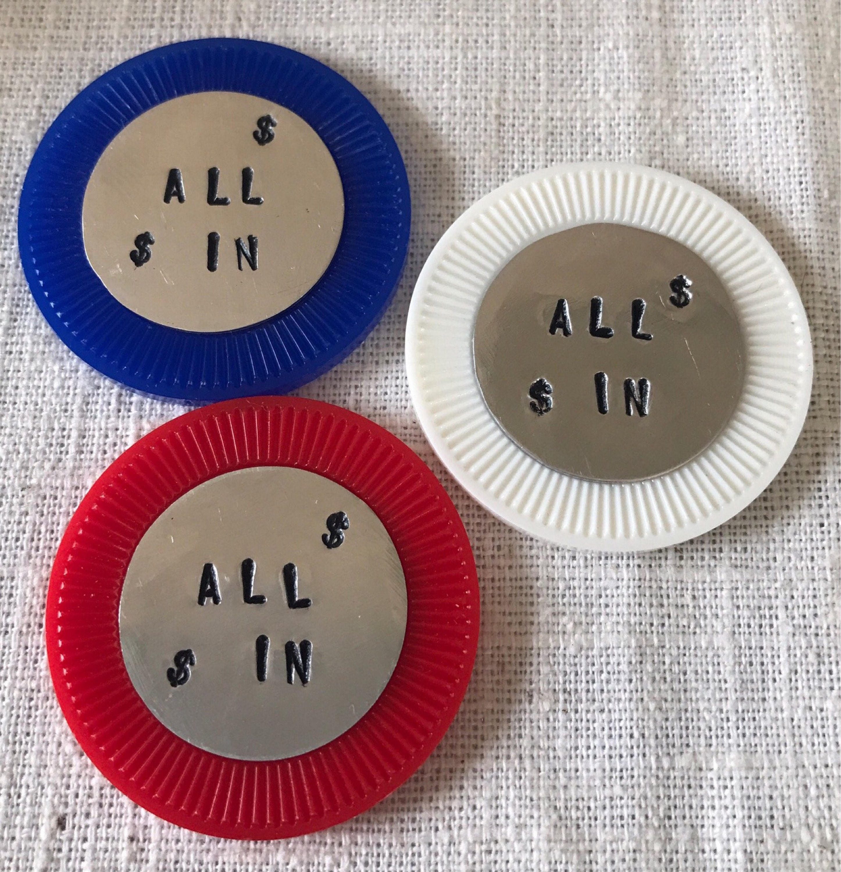 ALL IN Poker Chips Set of 3 Hand Stamped Poker Chips Cheap Etsy
