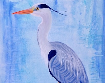 Grey Heron // Giclee Colorful Abstract Animal Bird Print