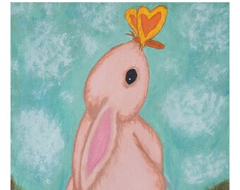 Bunny // Giclee Fine Art Animal Butterfly Print