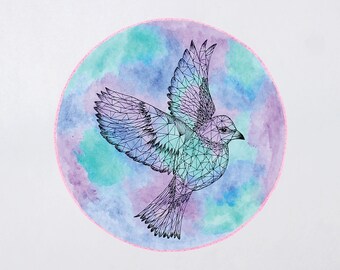 Moon Bird // Giclee Animal Watercolor Drawing Print