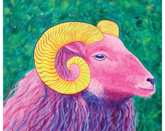 Groovy Ram // Giclee Animal Sheep Abstract Colorful Nature Print