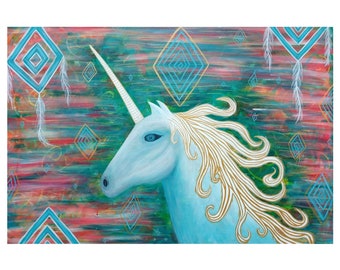 Confident Unicorn // Giclee Magical Mystical Diamond Feather Geometric Abstract Animal Print
