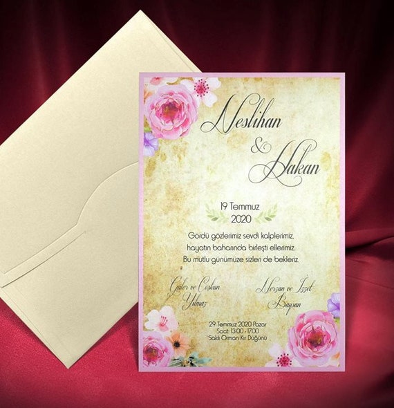 Floral Invitations Printed Wedding Invitations Romantic Etsy