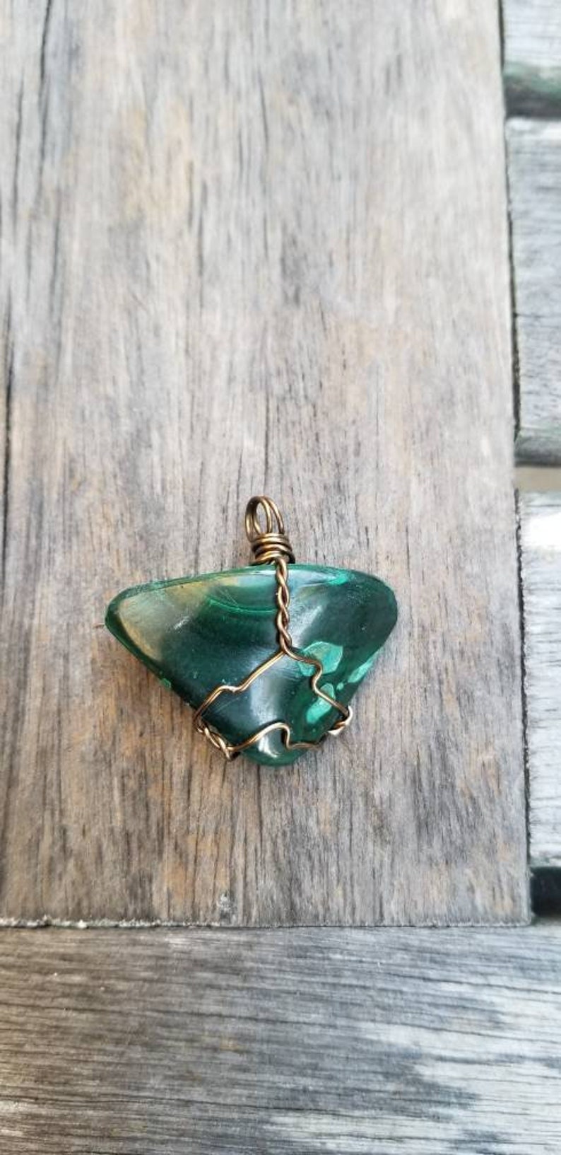 Tumbled Malachite Wired Wrapped Stone Pendant Necklace