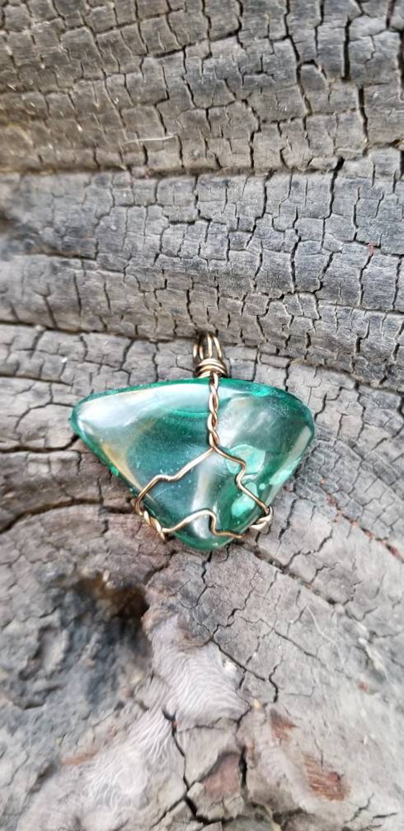 Tumbled Malachite Wired Wrapped Stone Pendant Necklace