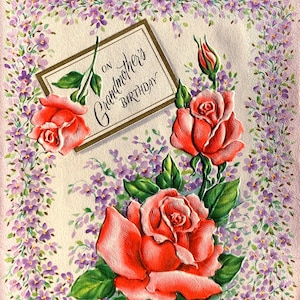 vintage, carte d'anniversaire de grand-mère, marque Munson avec fleurs et message à l'intérieur. Années 50