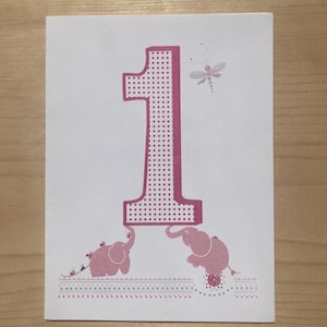 Cartão de feliz aniversário de 1 ano elefante rosa