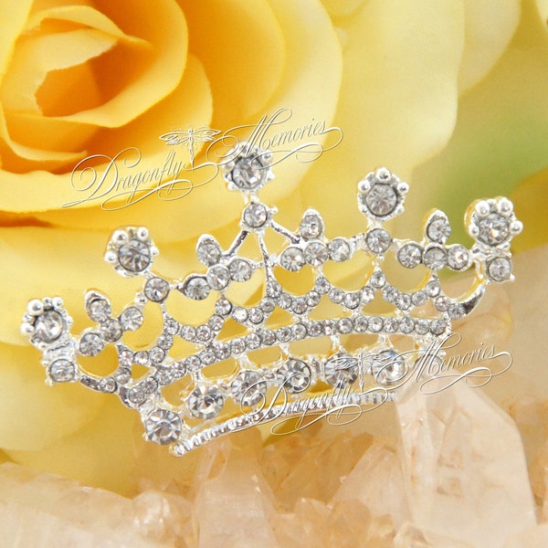 Tiara Metal Rhinestone Crown Flat Back 2" Embellishment Accessory Rhinestone Crown DIY Wedding Hair Bow Phone Case Decoden Craft Homecoming