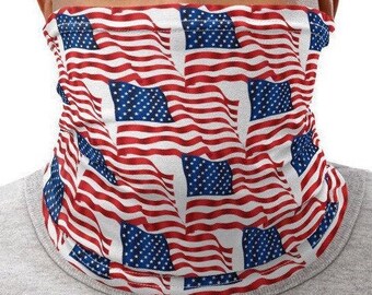 Waving American Flag Neck Gaiter, Headband, Sweatband, Beanie, Foulard, Helmet Liner, Sunshade Scarf, Sahariane, Wristband, Balaclava