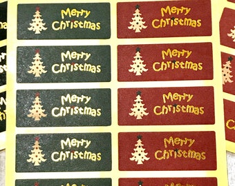 Merry Christmas w/ Christmas Tree Stickers-Merry Christmas Stickers-Christmas Cards, Product Labels, Packaging Labels-Small Business Sticker